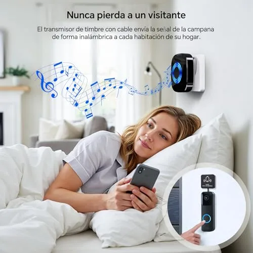 PHYSEN ▫️ Repetidor de sinal sem fios Kit de extensão de campainha sem fios WET03B, compatível com todas as campainhas Blink, 58 melodias e 5 níveis de volume, 1 conversor e 1 recetor 2