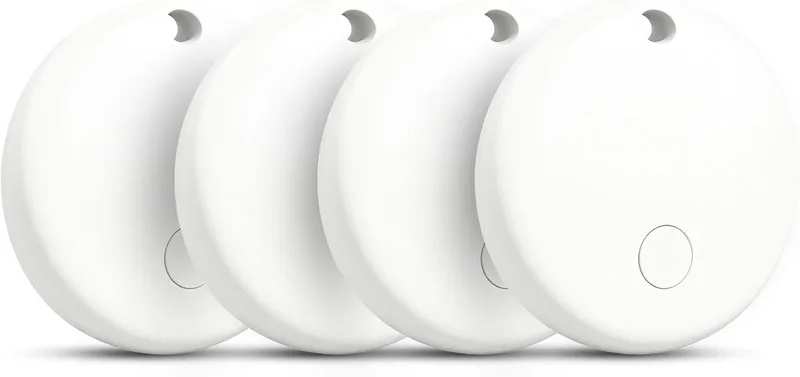 MOMIRA ▫️ 2025 - Localizador de chaves (para iOS e Android) Smart Tag Finder para malas e pastas, compatível com o Apple Find My (certificado Apple MFi) e o Google Find My Device, 4 unidades, cor branca