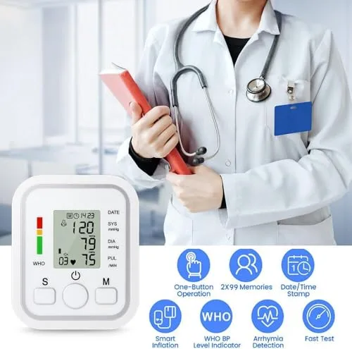 KVGVZO ▫️ Tensiómetro de braço, automático e digital, para uso doméstico, com ajuste da braçadeira de 22 a 32 cm, e detetor eletrónico de frequência cardíaca para idosos e famílias 2