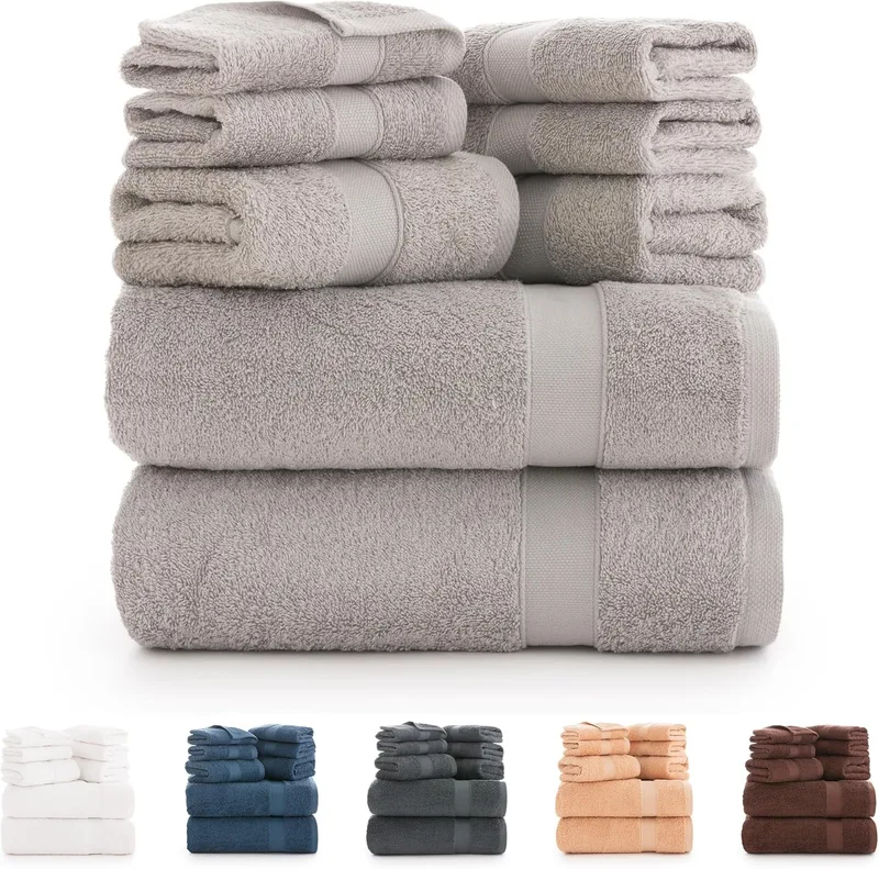 Todocama ▫️ Conjunto de 8 toalhas de banho 100% algodão (550 g/m²) extra macias, de elevada absorção e secagem rápida, 2 toalhas de banho, 2 toalhas de mão e 4 toalhas de rosto (cinzento claro)