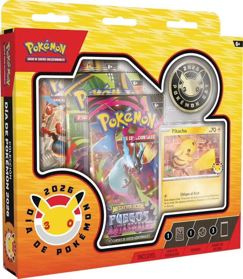 Pokémon ▫️ Coleção Day 2026 (1 Carta de Promoção Holográfica, 1 Moeda e 3 Envelopes de Melhoria)