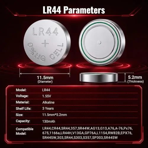 POWEROWL ▫️ Pilhas de botão LR44 alcalinas de 1,5 V, embalagem de 12 unidades, compatíveis com AG13, A76 e 357 3