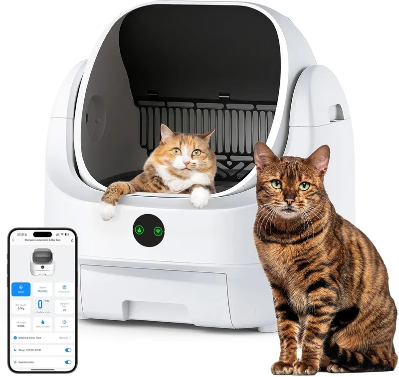Ellenpent ▫️ Caixa de areia autolimpante aberta para gatos, : caixa de areia automática, sem odores e higiénica, grande capacidade, controlo por aplicação, segura, limpeza rápida, adequada para lares com vários gatos