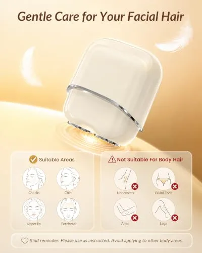 bissuuy ▫️ Aparador de pelos faciais para mulher: máquina de barbear facial portátil e indolor para senhoras, aparelho de depilação recarregável para pelos finos na zona do pêssego, lábio superior e queixo, com 2 lâminas duplas 4
