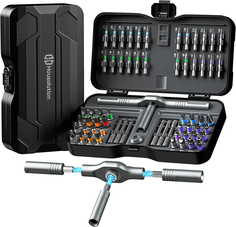 Housolution ▫️ 66 em 1 Conjunto de Chaves de Fendas com Cabo Trançado, Cabo Desmontável, Cabeça de 6,2°, Pontas de Aço S2 Combináveis, Kit Portátil para Móveis, Computadores, Bicicletas, Bricolage