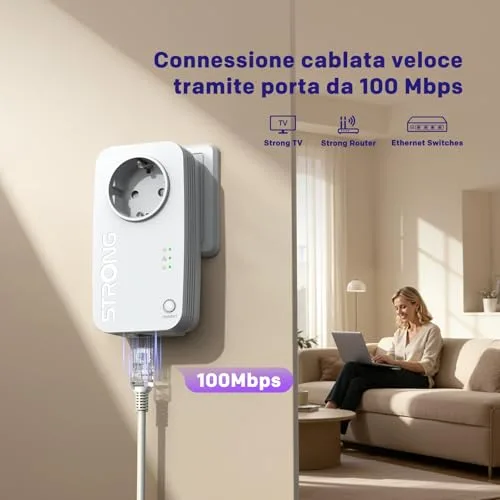 Strong ▫️ Conjunto AV600 PLC Powerline com tomada, sem Wi-Fi, porta LAN de 100 Mbit/s 4