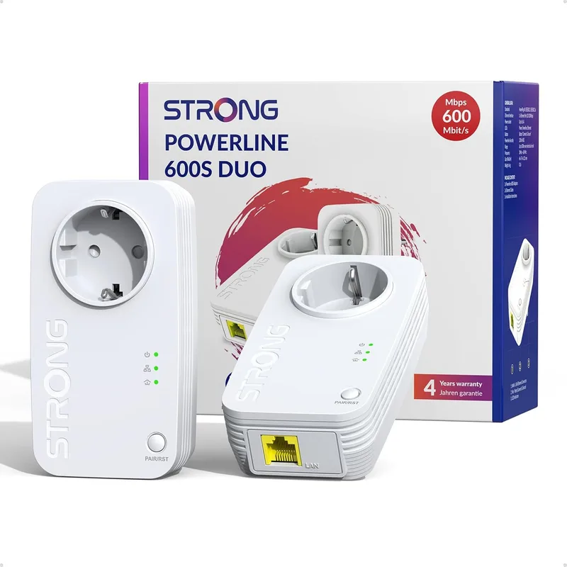 Strong ▫️ Conjunto AV600 PLC Powerline com tomada, sem Wi-Fi, porta LAN de 100 Mbit/s