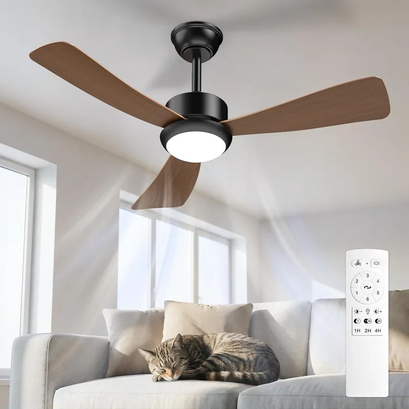 Airwit ▫️ Ventilador de Teto com Luz 106cm, Lâminas de Efeito Madeira, Ventilador de Teto Silencioso com Controlo Remoto, LED Regulável com 3 Temperaturas de Cor, Motor DC Reversível, 6 Velocidades para Quarto Sala de Estar