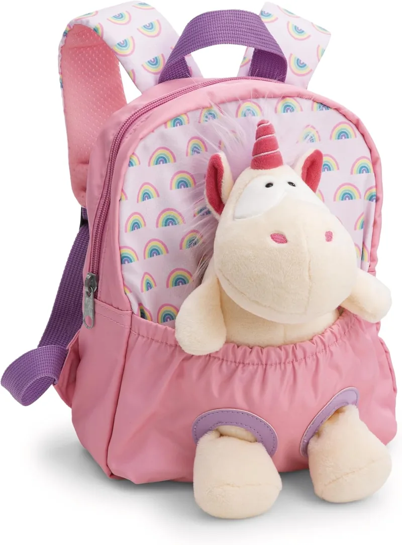 NICI ▫️ 62691 - Mochila com peluche, 21 x 26 cm, unicórnio de 25 cm, rosa, peluche removível, macio e fofo, mochila infantil para a creche, para meninos e meninas dos 2 aos 5 anos