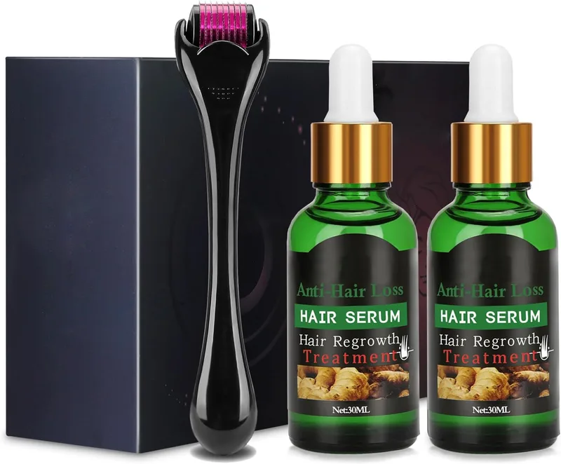 Youufangg ▫️ Conjunto de microagulhas Dermaroller Titanium com 1 conjunto de soro para o crescimento do cabelo, queda de cabelo, 1 conjunto de agulhas profissionais de titânio de 0,5 mm para estimular o crescimento do cabelo, 1 conjunto de agulhas profissionais de titânio de 0,5 mm para estimular o