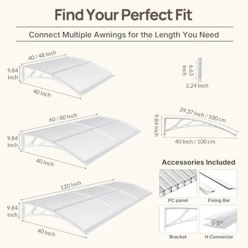 DAWNINGHOMM ▫️ Cobertura para porta exterior 100 x 300 cm – Cobertura exterior em policarbonato com suportes em ABS, proteção contra chuva, neve e raios UV para portas, janelas e terraços 2