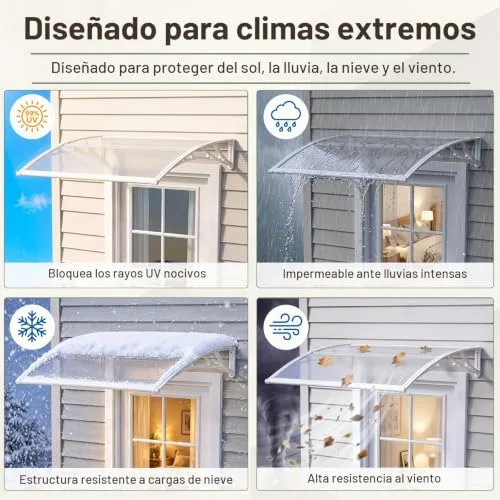DAWNINGHOMM ▫️ Cobertura para porta exterior 100 x 300 cm – Cobertura exterior em policarbonato com suportes em ABS, proteção contra chuva, neve e raios UV para portas, janelas e terraços 4