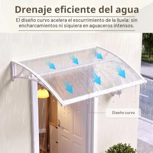 DAWNINGHOMM ▫️ Cobertura para porta exterior 100 x 300 cm – Cobertura exterior em policarbonato com suportes em ABS, proteção contra chuva, neve e raios UV para portas, janelas e terraços 5