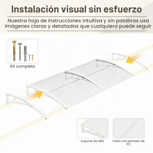 DAWNINGHOMM ▫️ Cobertura para porta exterior 100 x 300 cm – Cobertura exterior em policarbonato com suportes em ABS, proteção contra chuva, neve e raios UV para portas, janelas e terraços 6