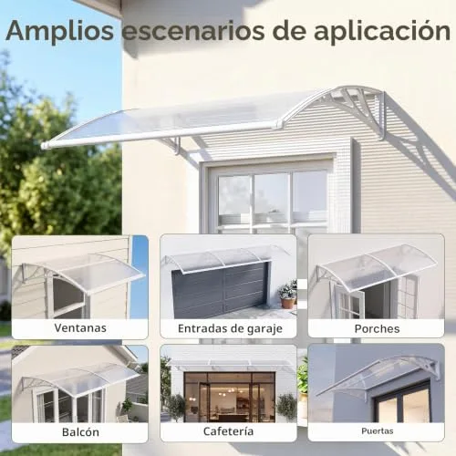 DAWNINGHOMM ▫️ Cobertura para porta exterior 100 x 300 cm – Cobertura exterior em policarbonato com suportes em ABS, proteção contra chuva, neve e raios UV para portas, janelas e terraços 7