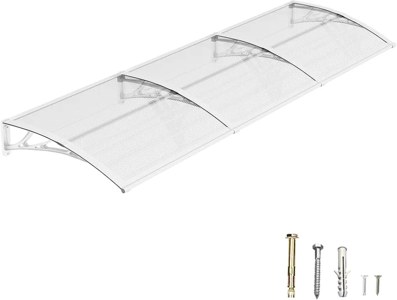 DAWNINGHOMM ▫️ Cobertura para porta exterior 100 x 300 cm – Cobertura exterior em policarbonato com suportes em ABS, proteção contra chuva, neve e raios UV para portas, janelas e terraços