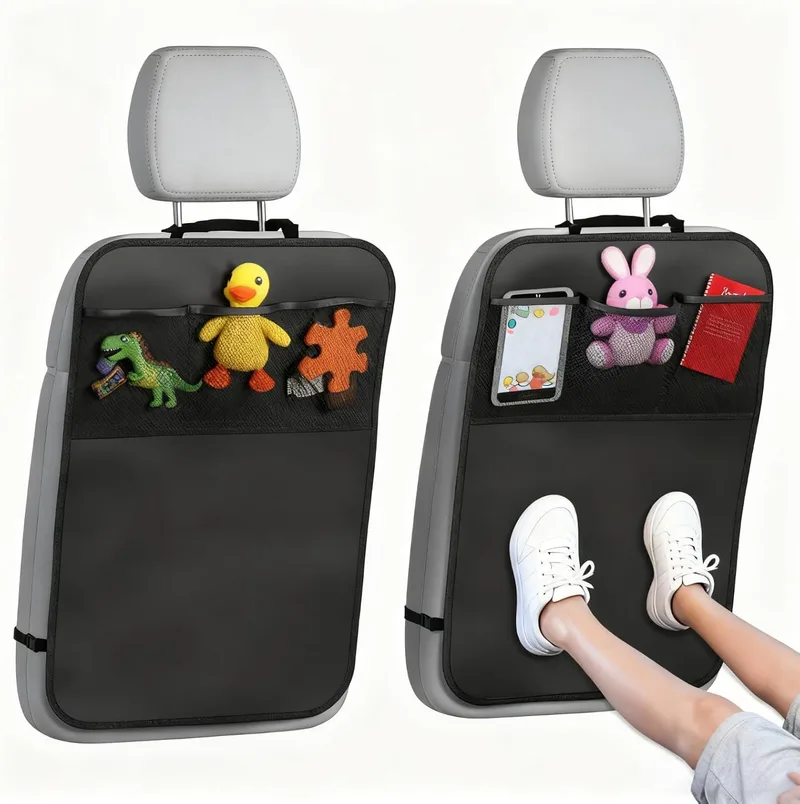 Hnonoxy ▫️ Protetor impermeável para assento de automóvel, 2 pcs. 45 x 60 cm para assento de automóvel, proteção traseira para o encosto das crianças, com 3 bolsos de malha para as costas do assento de automóvel, com 3 bolsos de malha para as costas do assento de automóvel.