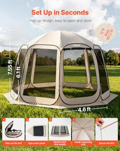 VEVOR ▫️ Tenda com rede mosquiteira, 10 x 9 pés, tenda dobrável para 4-8 pessoas, toldo com saco de transporte, laterais em rede, estacas para o solo, para jardim, pátio 2