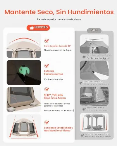 VEVOR ▫️ Tenda com rede mosquiteira, 10 x 9 pés, tenda dobrável para 4-8 pessoas, toldo com saco de transporte, laterais em rede, estacas para o solo, para jardim, pátio 5