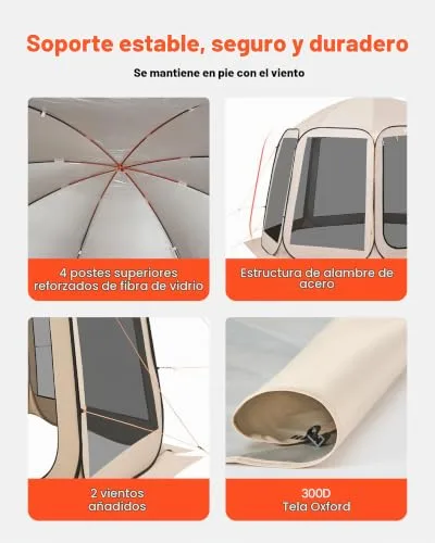 VEVOR ▫️ Tenda com rede mosquiteira, 10 x 9 pés, tenda dobrável para 4-8 pessoas, toldo com saco de transporte, laterais em rede, estacas para o solo, para jardim, pátio 6