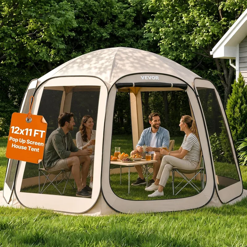 VEVOR ▫️ Tenda com rede mosquiteira, 10 x 9 pés, tenda dobrável para 4-8 pessoas, toldo com saco de transporte, laterais em rede, estacas para o solo, para jardim, pátio