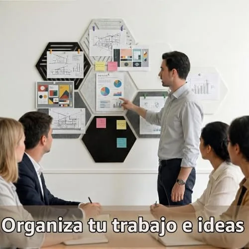 Uoisaiko ▫️ Quadro de feltro hexagonal autoadesivo, 8 peças, 30 x 26 cm, espessura 0,9 cm, quadro decorativo de parede com 30 pinos, alternativa criativa à cortiça para casa e escritório 4