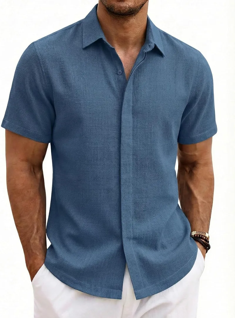 COOFANDY ▫️ Camisa de manga curta de verão para homem, 100% algodão. Camisas casuais para homem, corte regular