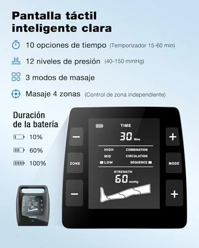 FIT KING ▫️ Massajador de pernas recarregável, massajador de compressão de ar com controlo de 4 zonas para os pés (L) 7