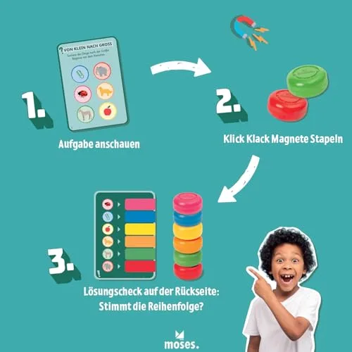 moses ▫️ . klick Klack Klug! – O jogo educativo magnético para a pré-escola, conjunto inicial com torre magnética, jogo educativo testado, para crianças a partir dos 5 anos 2