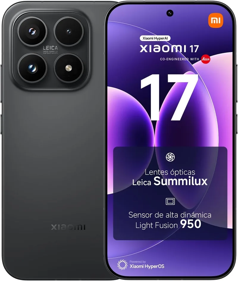 XIAOMI ▫️ 17 - Smartphone de 12+512 GB, lentes óticas Leica Summilux, Snapdragon 8 Elite Gen 5, HyperAI, 1 ano de garantia extra, carregador não incluído, preto (versão ES)