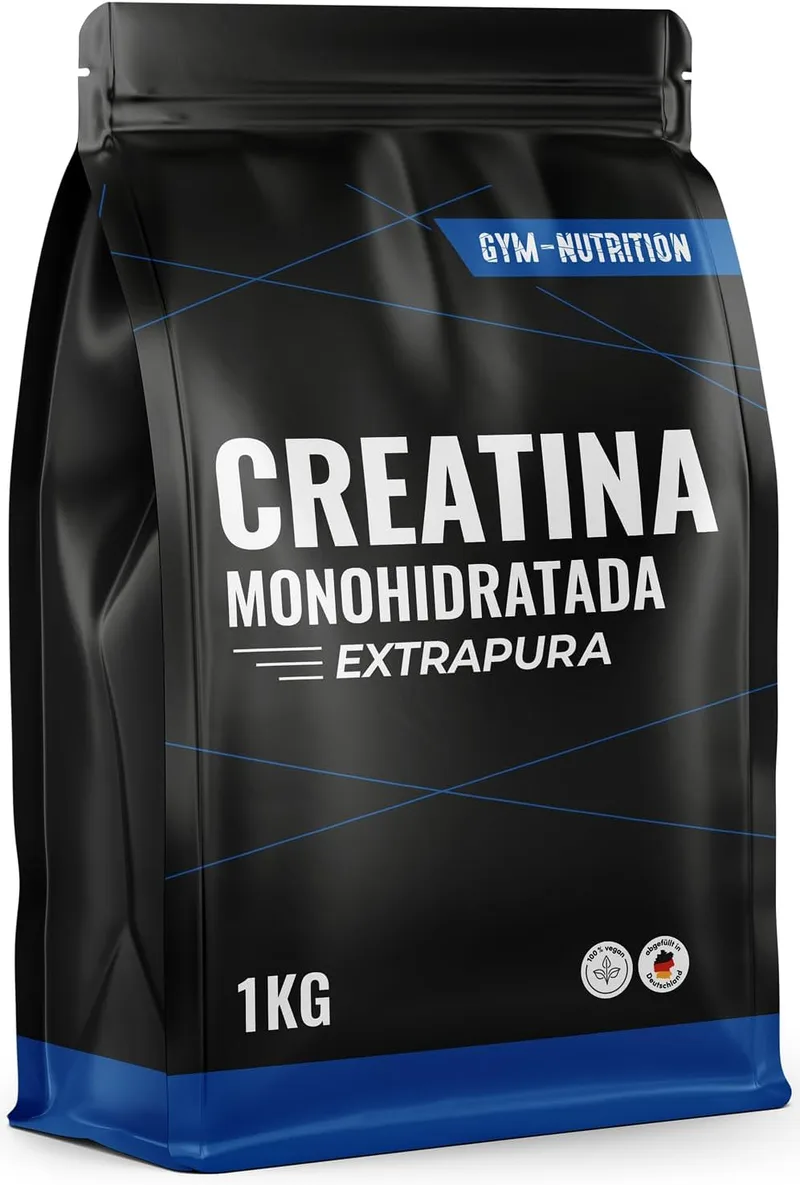 Gym Nutrition ▫️ Creatina Monohidrato 1kg / 1000g - 100% Vegan Powder - Creatina Monohidrato sem sabor com Inulina - Alta Pureza - Fabricado na Alemanha - Creatina Monohidrato em Pó