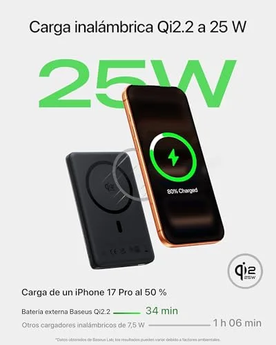 Baseus ▫️ PicoGo AM52 MagSafe Powerbank, Qi 2.2 MagSafe de 10 000 mAh, Carregamento sem fios ultrarrápido de 25 W, Carregamento rápido PD de 45 W, Bateria externa magnética fina para iPhone 17/16 Pro MAX, preta 3