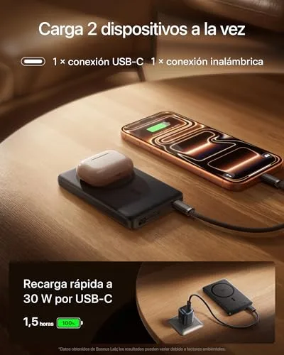 Baseus ▫️ PicoGo AM52 MagSafe Powerbank, Qi 2.2 MagSafe de 10 000 mAh, Carregamento sem fios ultrarrápido de 25 W, Carregamento rápido PD de 45 W, Bateria externa magnética fina para iPhone 17/16 Pro MAX, preta 6