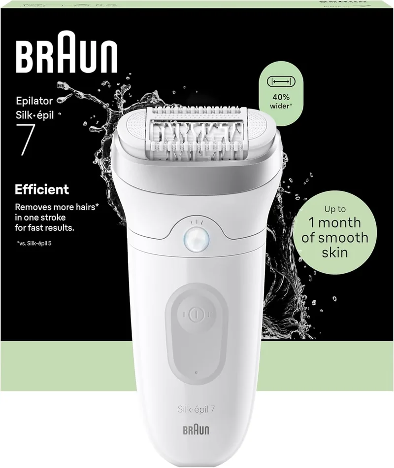 Braun ▫️ Silk-épil 7 Depiladora Eléctrica Feminina Depiladora Corporal com Cabeça de Depilação Larga para Fácil Remoção de Pêlos, com Escova de Limpeza, Utilização a Seco e Húmido, Depilação Suave de Longa Duração, 7-011