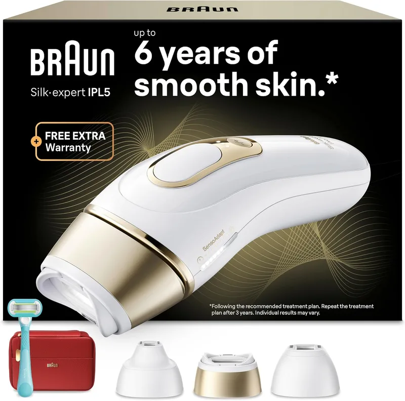 Braun ▫️ Depiladora a luz pulsada Silk·expert Pro 5, PL5321, Branco/Dourado