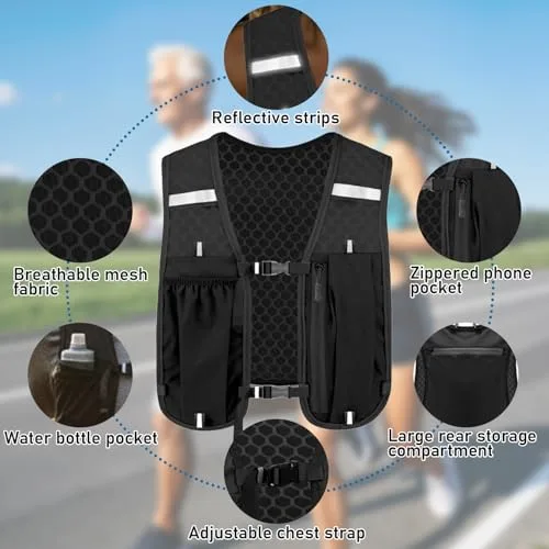 FIGCY ▫️ Colete de corrida unissexo com mochila, ajustável, leve e respirável, com espaço de arrumação e faixas refletoras, para maratona, jogging, ciclismo e corrida de trilha 3