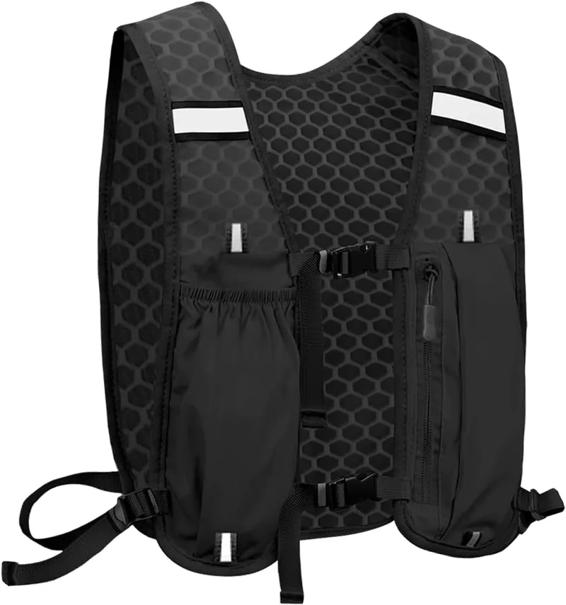 FIGCY ▫️ Colete de corrida unissexo com mochila, ajustável, leve e respirável, com espaço de arrumação e faixas refletoras, para maratona, jogging, ciclismo e corrida de trilha