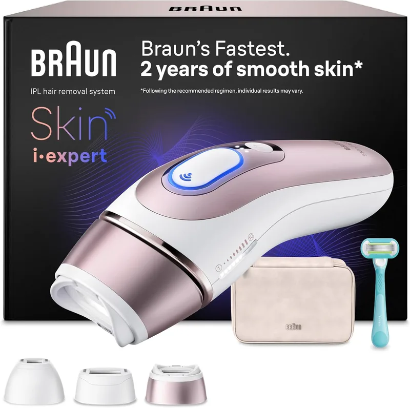 Braun ▫️ Pulsed Light Epilator Smart IPL Skin i-expert, depilação a laser doméstica para rosto e corpo, redução permanente dos pêlos, depilador a laser com 3 cabeças de depilação, estojo e lâmina de barbear Venus, PL7311