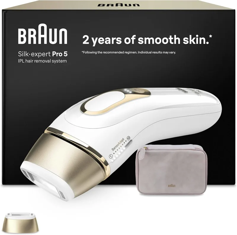 Braun ▫️ Pulsed Light Epilator Silk-expert Pro 5, IPL, depilação a laser doméstica para rosto e corpo, redução permanente de pêlos, depilador a laser para mulheres e homens, com 1 cabeça de depilação e 1 estojo, PL5100