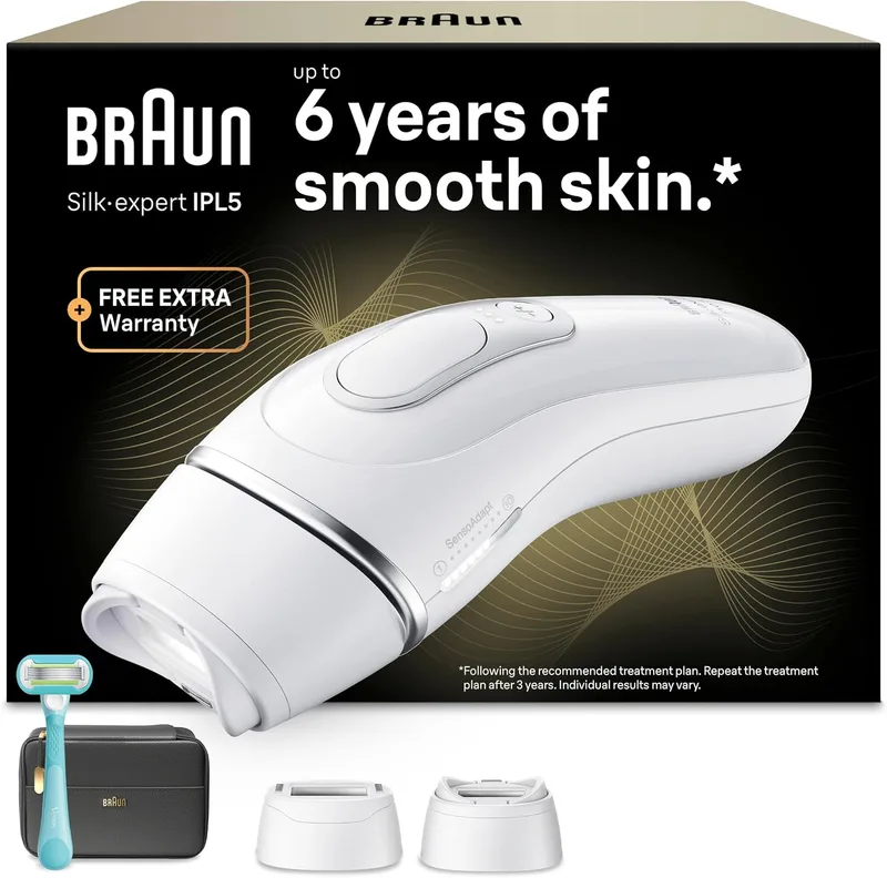 Braun ▫️ Depiladora a luz pulsada Silk·expert Pro 5, PL5234, Branco/Prateado