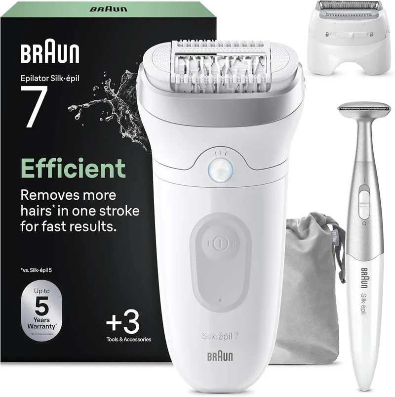 Braun ▫️ Silk·épil 7 Depiladora Elétrica para Mulher, 7-241, Prateada | Depiladora Corporal Sem Fios com Cabeça Larga, Pente de Corte e Aparador para a Zona do Biquíni, Resistente à Água