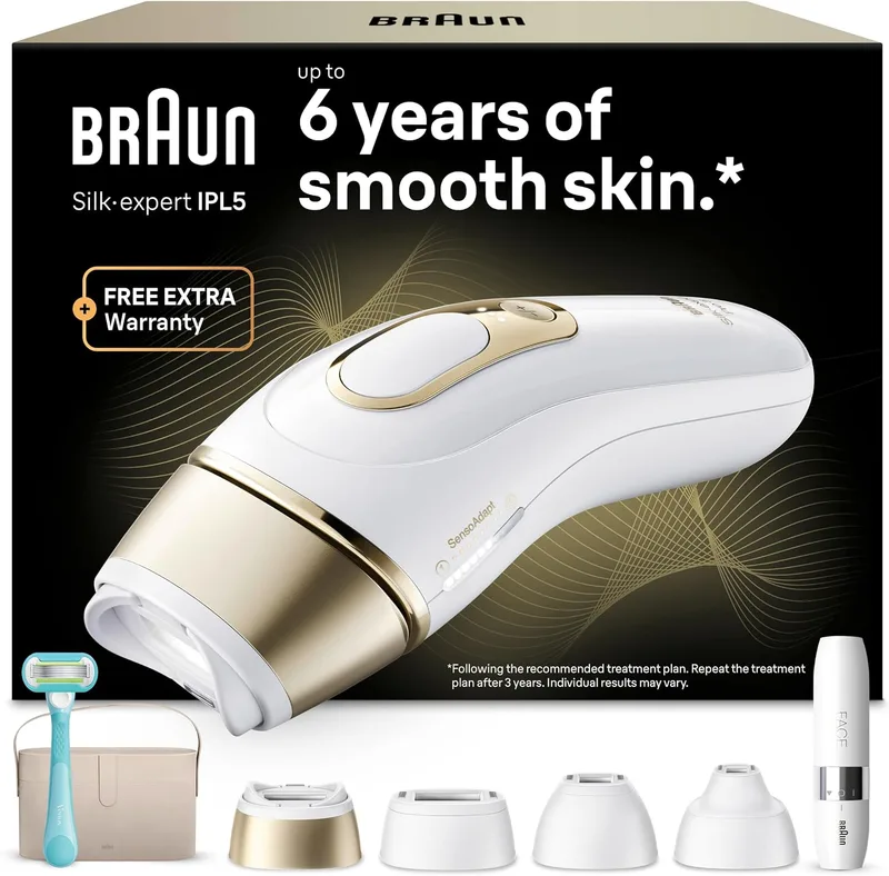 Braun ▫️ Luz Pulsada Silk·expert Pro 5, PL5442, Branco/Dourado