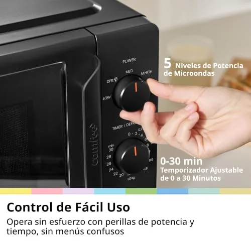 Comfee ▫️ ' CMO-MP012ND(BK) Mini-micro-ondas de 20 L e 700 W, cor preta, com janela grande, design compacto, função de descongelação rápida, 5 níveis de potência 4