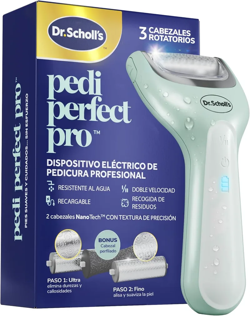 Dr. Scholl's ▫️ Pedi Perfect Pro – Pedicure Elétrica Profissional para os Pés – Elimina calos e callosidades, lima elétrica para calcanhares, fresa recarregável e à prova de água, 3 cabeças, recolhedor de pó