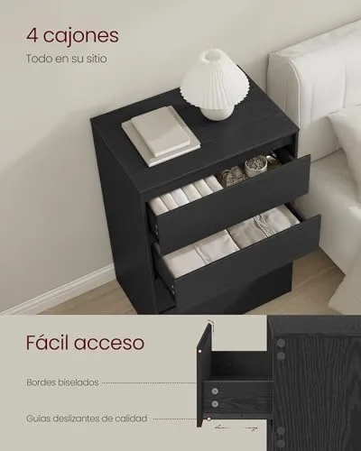 VASAGLE ▫️ Coleção Kailyn - Cómoda com 4 gavetas para quarto, armário de arrumação, móvel para roupa, 40 x 60 x 97,4 cm, estilo moderno, preto ébano LTS614BE05 4
