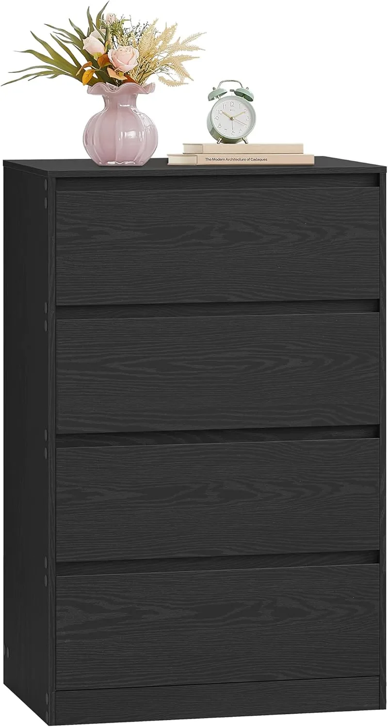 VASAGLE ▫️ Coleção Kailyn - Cómoda com 4 gavetas para quarto, armário de arrumação, móvel para roupa, 40 x 60 x 97,4 cm, estilo moderno, preto ébano LTS614BE05