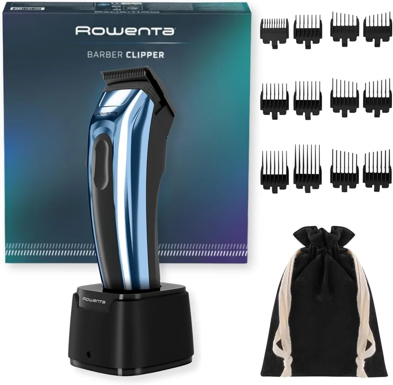 Rowenta ▫️ Barber Experience, máquina de cortar cabelo para homem, lâmina XL, revestimento de carbono tipo diamante (DLC), grande autonomia, inclui bolsa para guardar as lâminas, TN1580OM