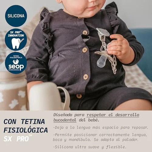 SUAVINEX ▫️ Conjunto de 4 chupetas para bebés dos 6 aos 18 meses, com tetina fisiológica de silicone SX Pro simétrica, plana e flexível, que respeita o desenvolvimento bucodental, com os motivos Birdies e Wild&Free, cor-de-rosa 3