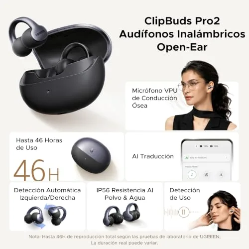 UGREEN ▫️ ClipBuds Pro 2 Auscultadores sem fios Bluetooth com tradução por IA, 46 horas de autonomia 2