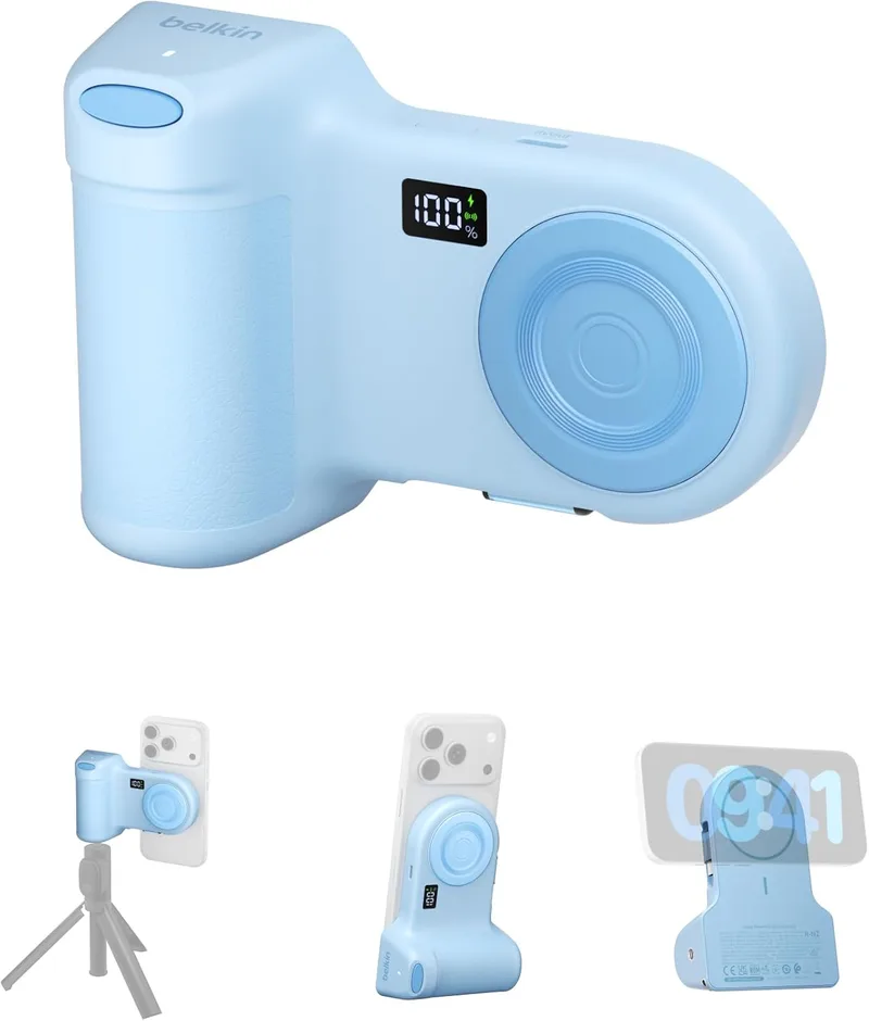 Belkin ▫️ Stage PowerGrip - Suporte magnético para câmara com bateria de 9300 mAh, azul